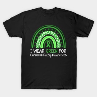 I Wear Green for Cerebral Palsy Leopard Rainbow T-Shirt